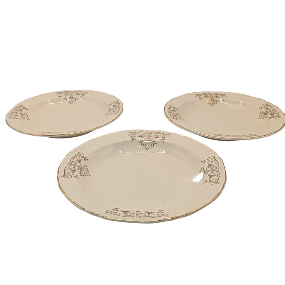 Vintage Crown Potteries Saucerers Metallic Gold Trim Mid Century Set of Three